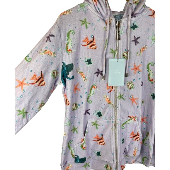 Hill House The Allie Zip Up Sea Creatures Terry Cloth Hoodie Size Small - Picture 5 of 10